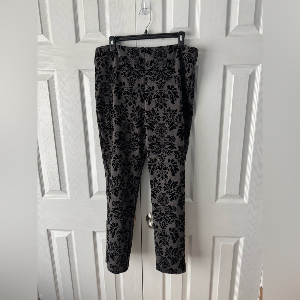 Karen Kane Velvet Piper Pants XL High Rise Charcoal Grey Black Baroque Crop